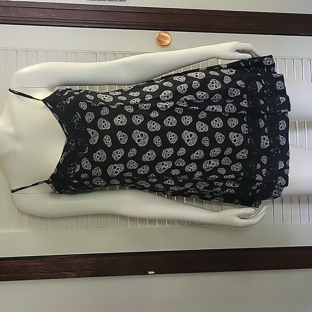 Black with white skull lace trim slip dress Small.